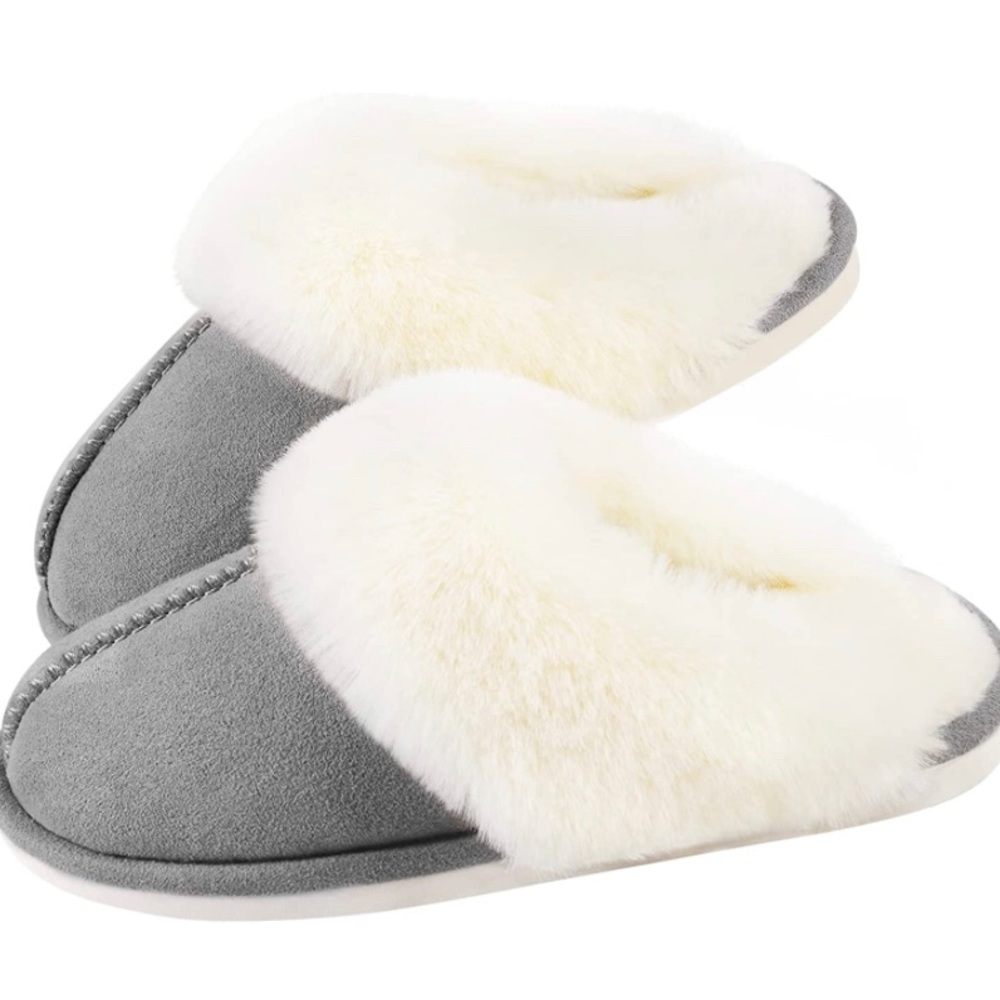 Parlovable Women's Slippers Faux Rabbit Fur & Suede Memory Foam Indoor & Outdoor